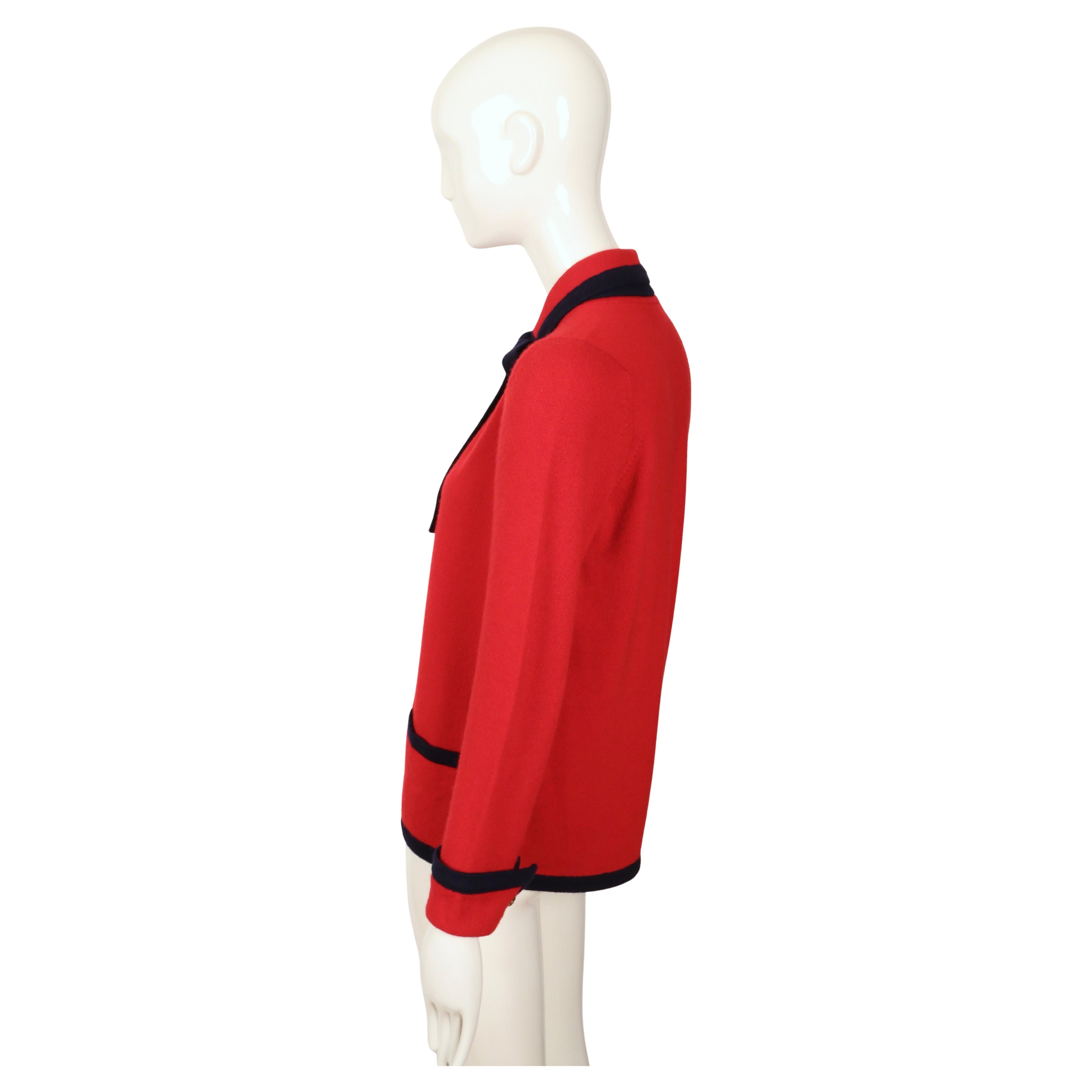 1990's CHANEL classic red and navy blue cashmere cardigan sweater For Sale 5