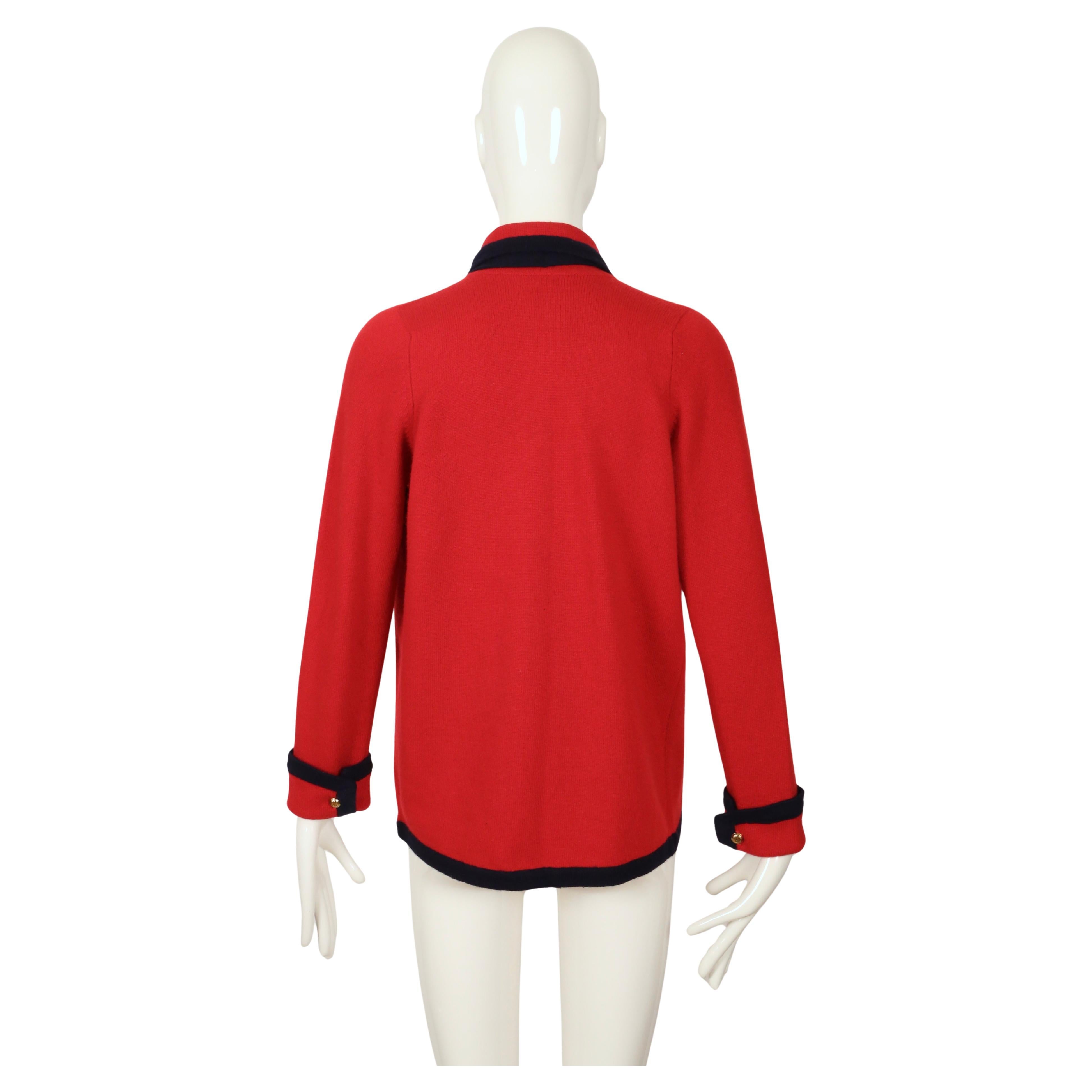 1990's CHANEL classic red and navy blue cashmere cardigan sweater For Sale 6