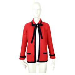 1990's CHANEL classic red and navy blue cashmere cardigan sweater