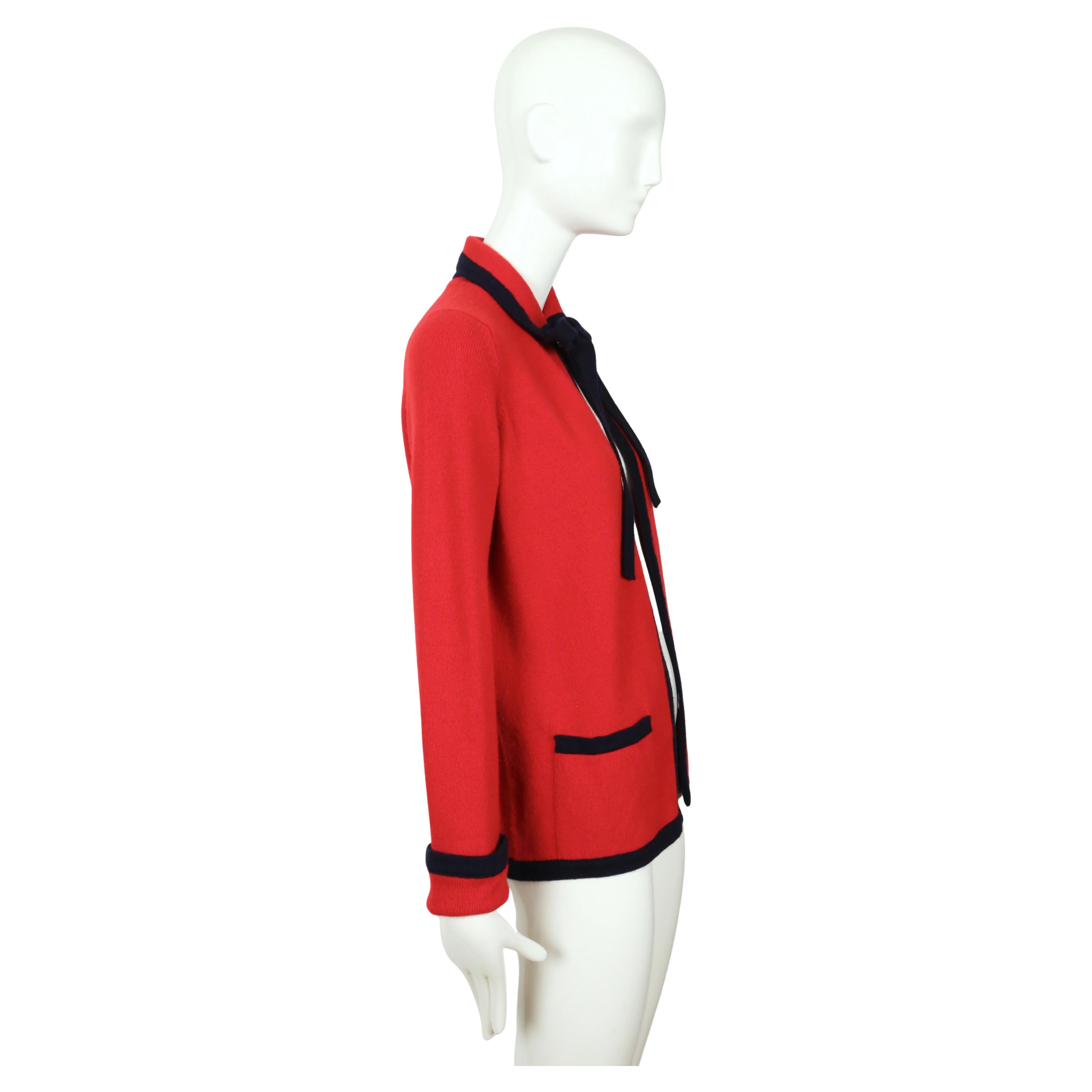 Women's or Men's 1990's CHANEL classic red and navy blue cashmere cardigan sweater For Sale