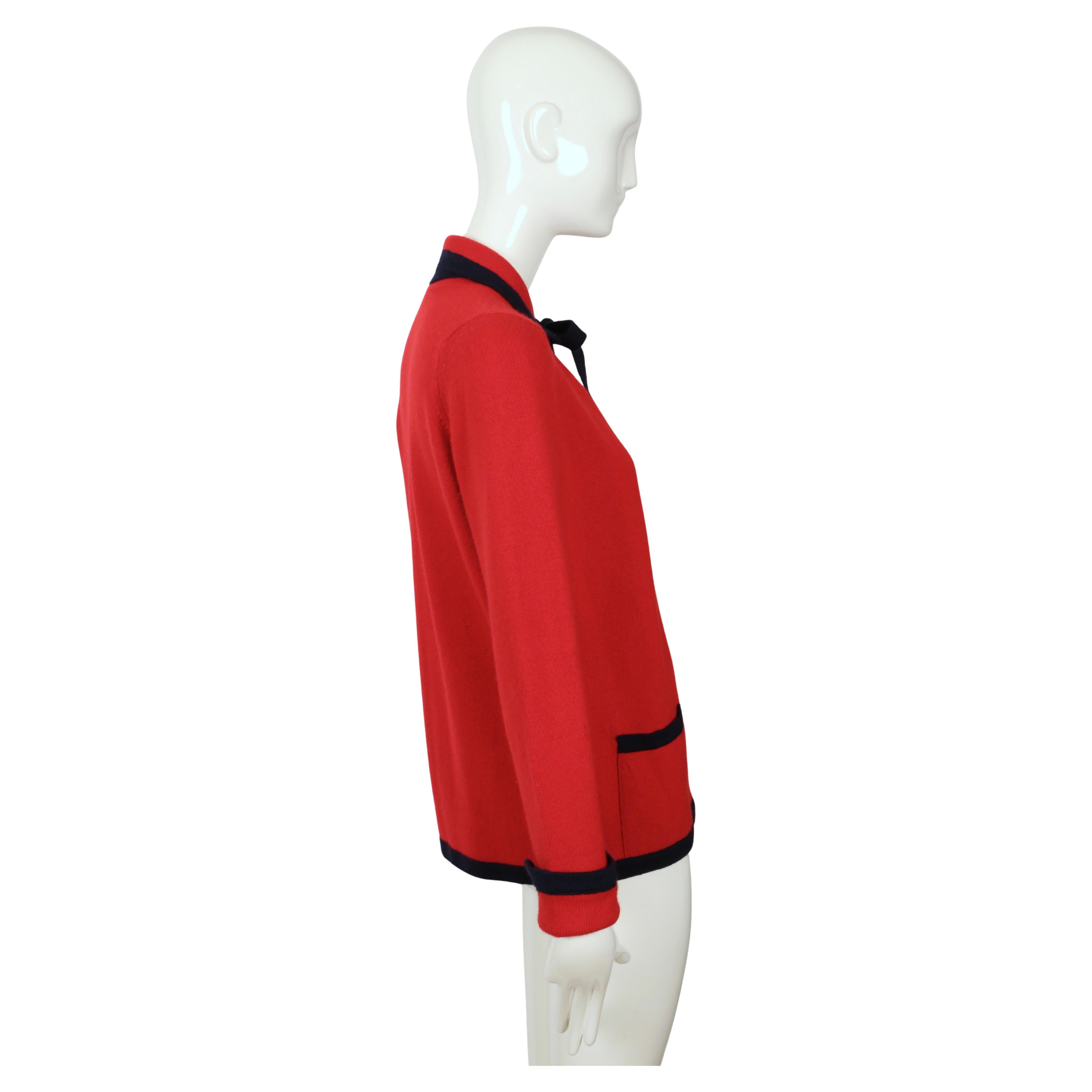 1990's CHANEL classic red and navy blue cashmere cardigan sweater For Sale 1