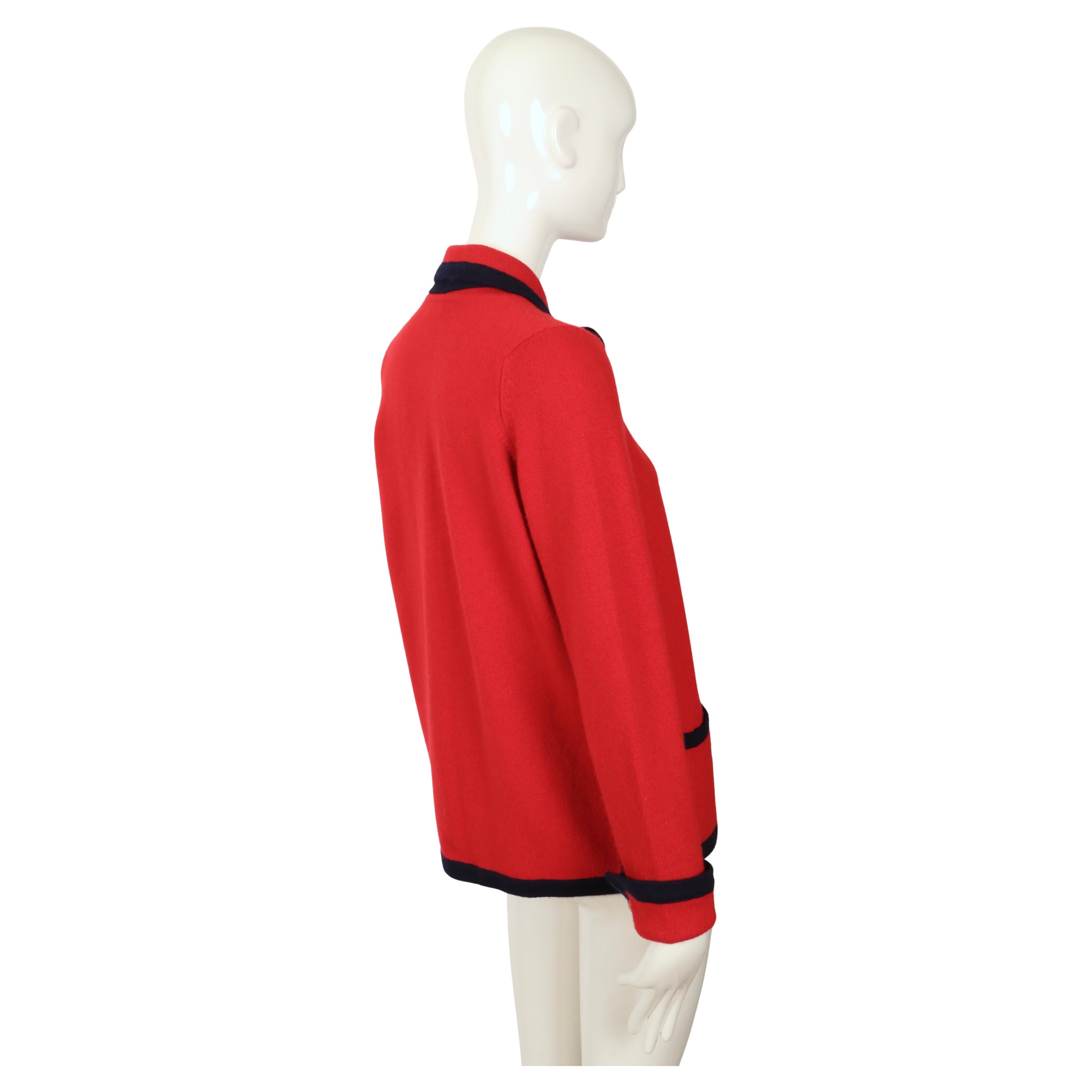 1990's CHANEL classic red and navy blue cashmere cardigan sweater For Sale 2