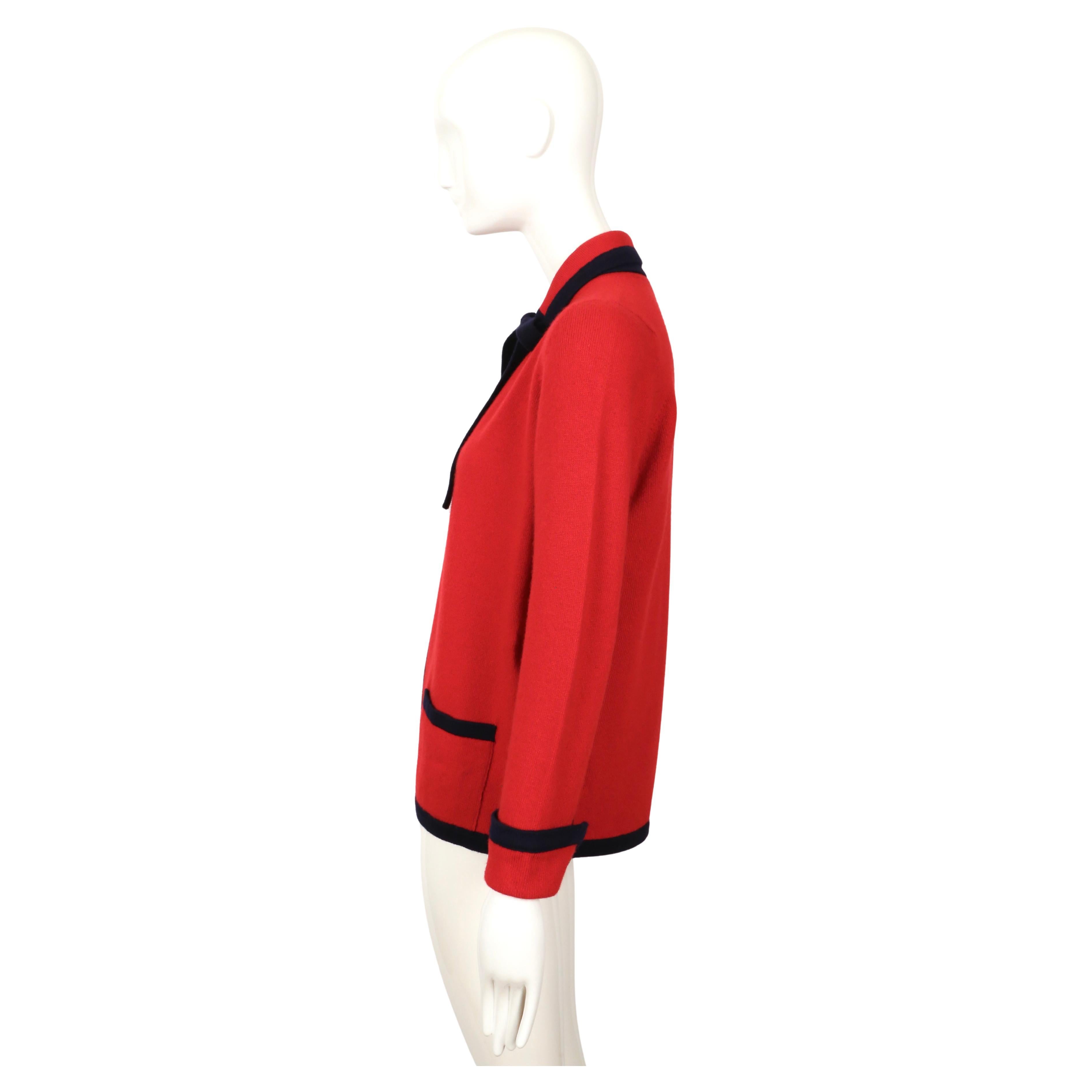 1990's CHANEL classic red and navy blue cashmere cardigan sweater For Sale 4