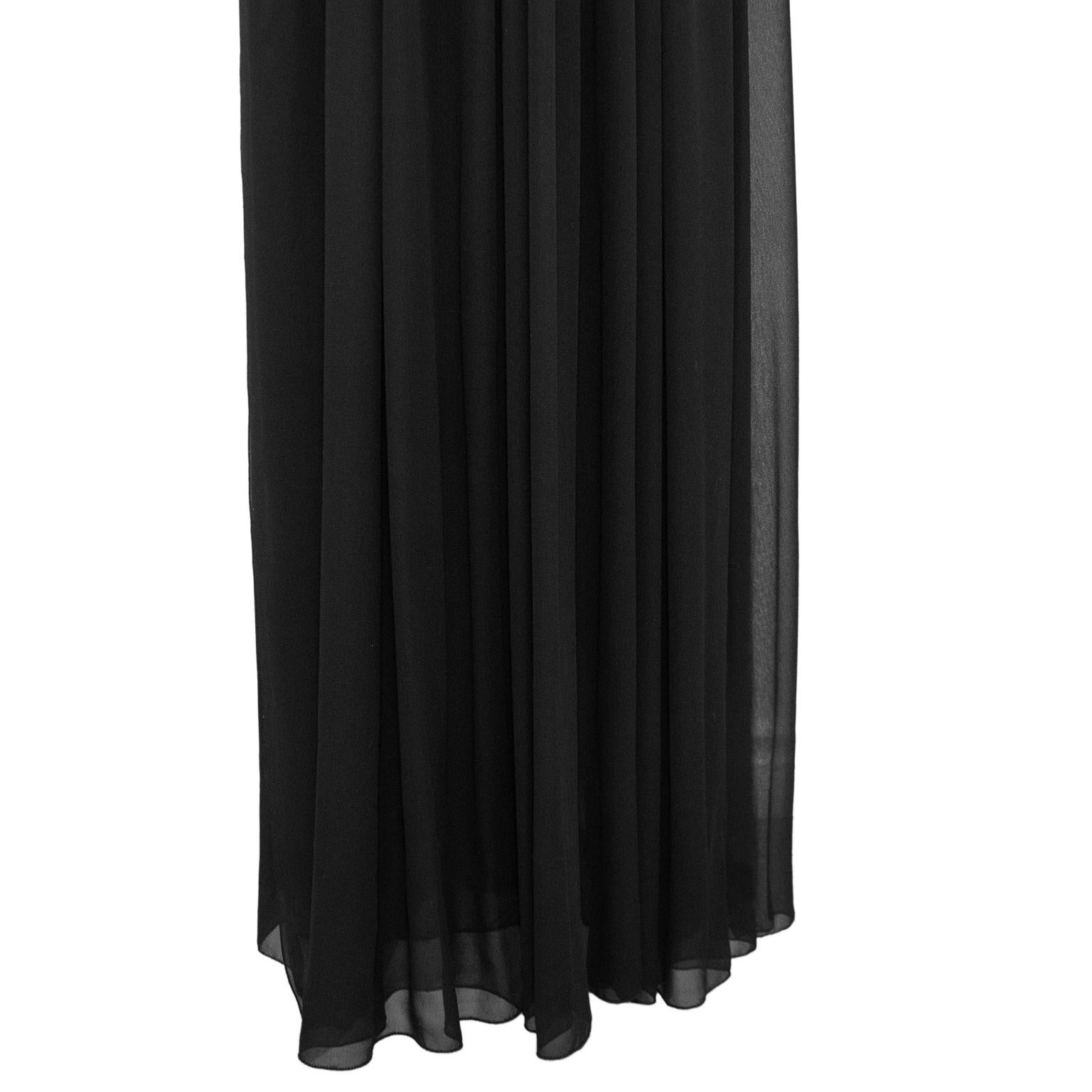 1990s Chanel Collection 18 Black Chiffon Gown with Gold Chain Belt  For Sale 5
