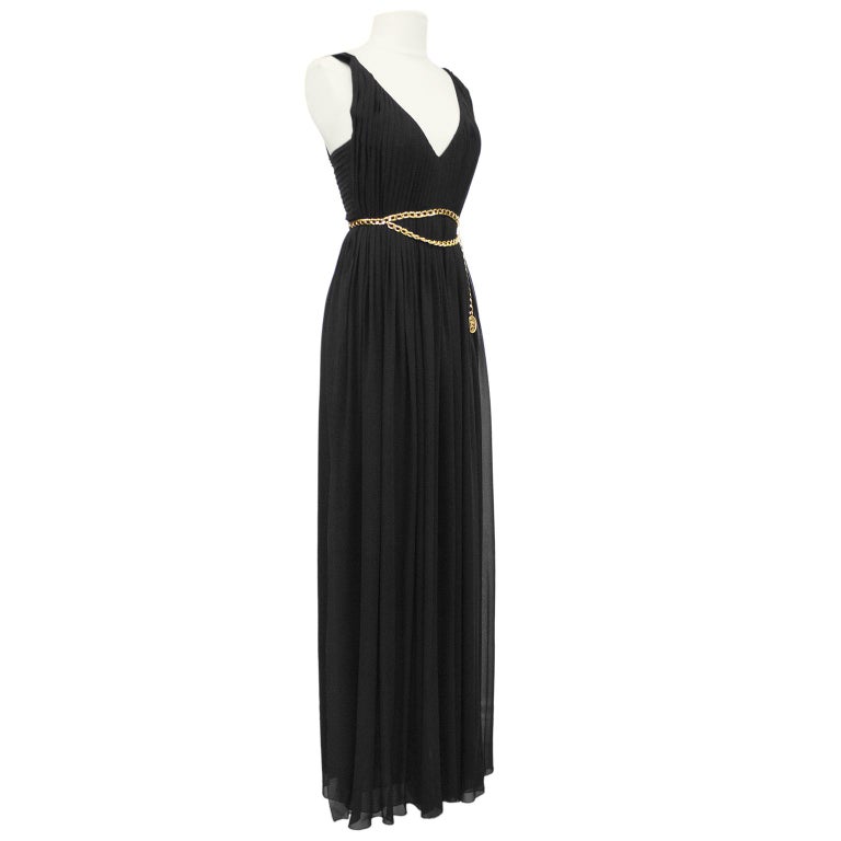 Chanel Grecian inspired gown from the 1990s, collection 18. Pleated black silk chiffon with black cut velvet 1.5