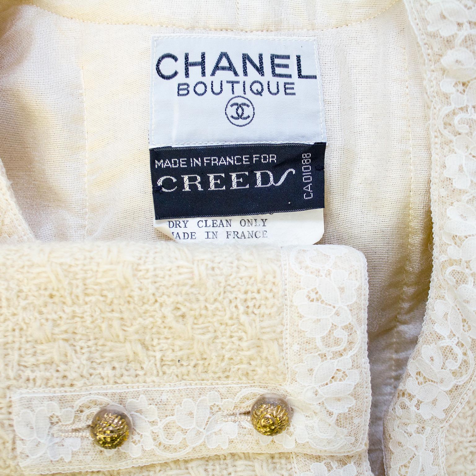 1990’s Chanel Cream Lace & Bouclé Wool 5pc RTW Skirt Suit For Sale 5