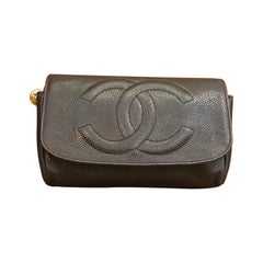 1990s CHANEL Dark Brown Caviar Cosmetic Pouch Clutch Bag