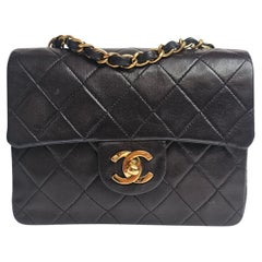 Vintage 1990s Chanel Dark Brown Lambskin Quilted Mini Square Classic Flap Bag
