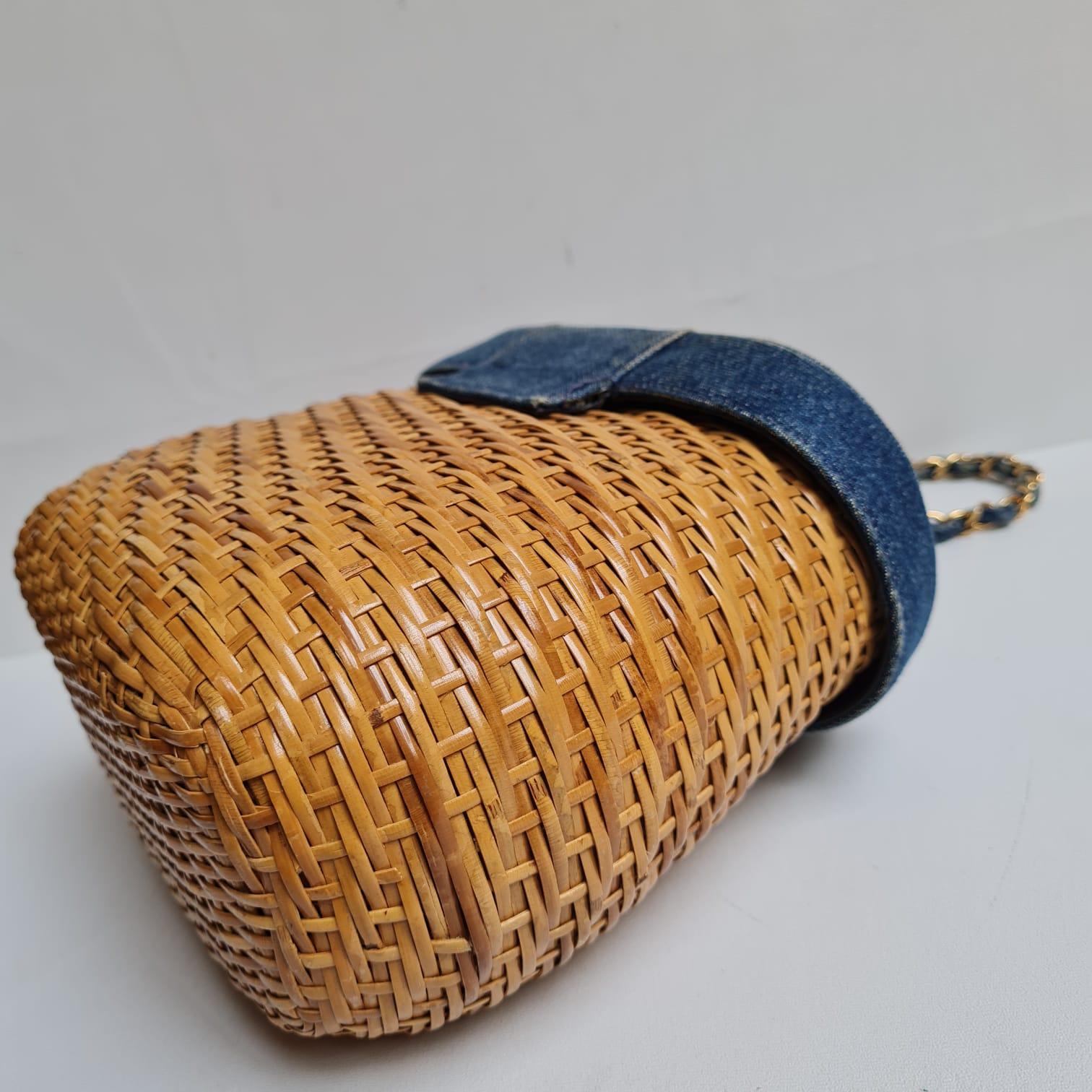 1990s Chanel Denim Rattan Basket Bag  For Sale 12