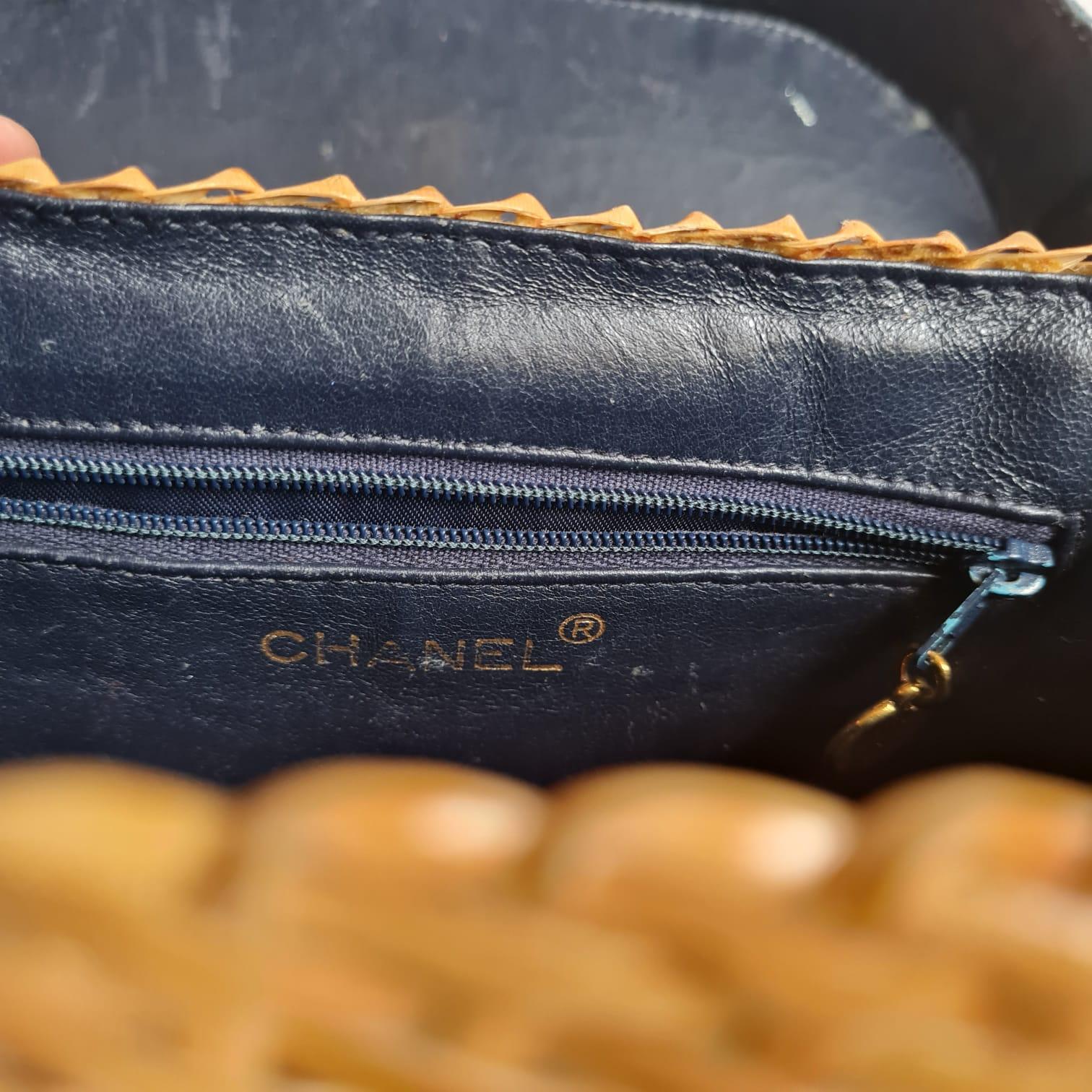 1990s Chanel Denim Rattan Basket Bag 14