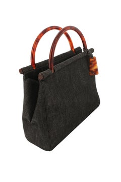 1990's Chanel Denim & Tortoiseshell Logo Plaque Tote Purse Handbag