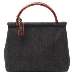 1990's Chanel Denim & Tortoiseshell Logo Plaque Tote Purse Handbag