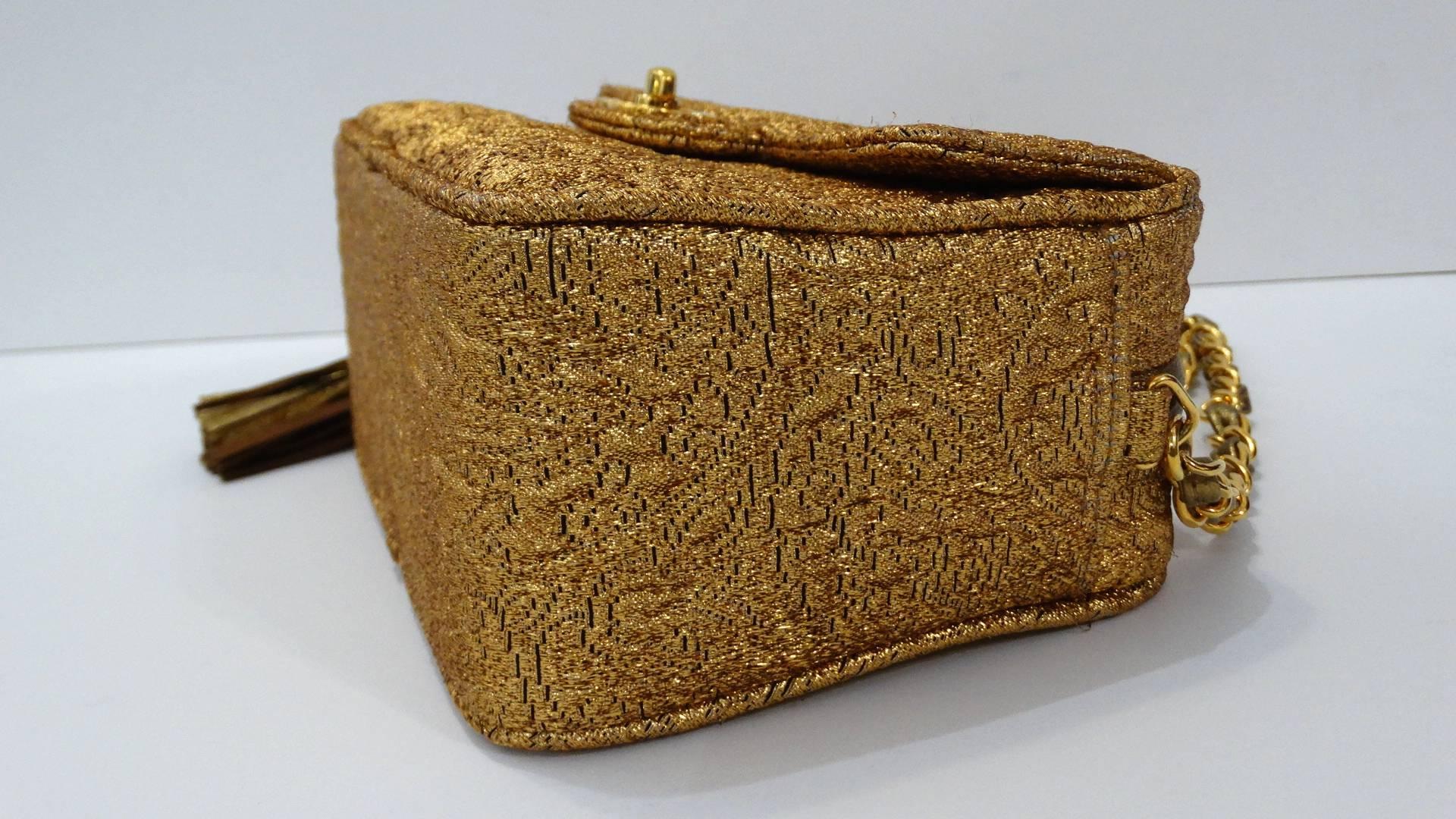 Chanel Gold Brocade Camera Bag with Tassel, 1990s  10
