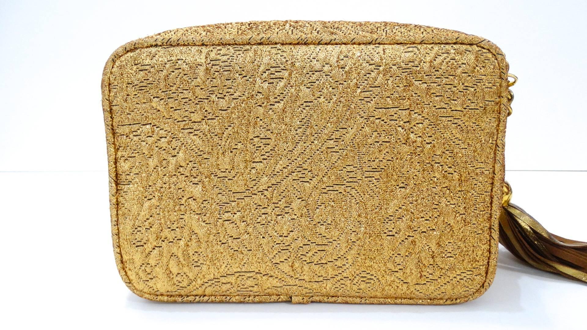 Chanel Gold Brocade Camera Bag with Tassel, 1990s  11