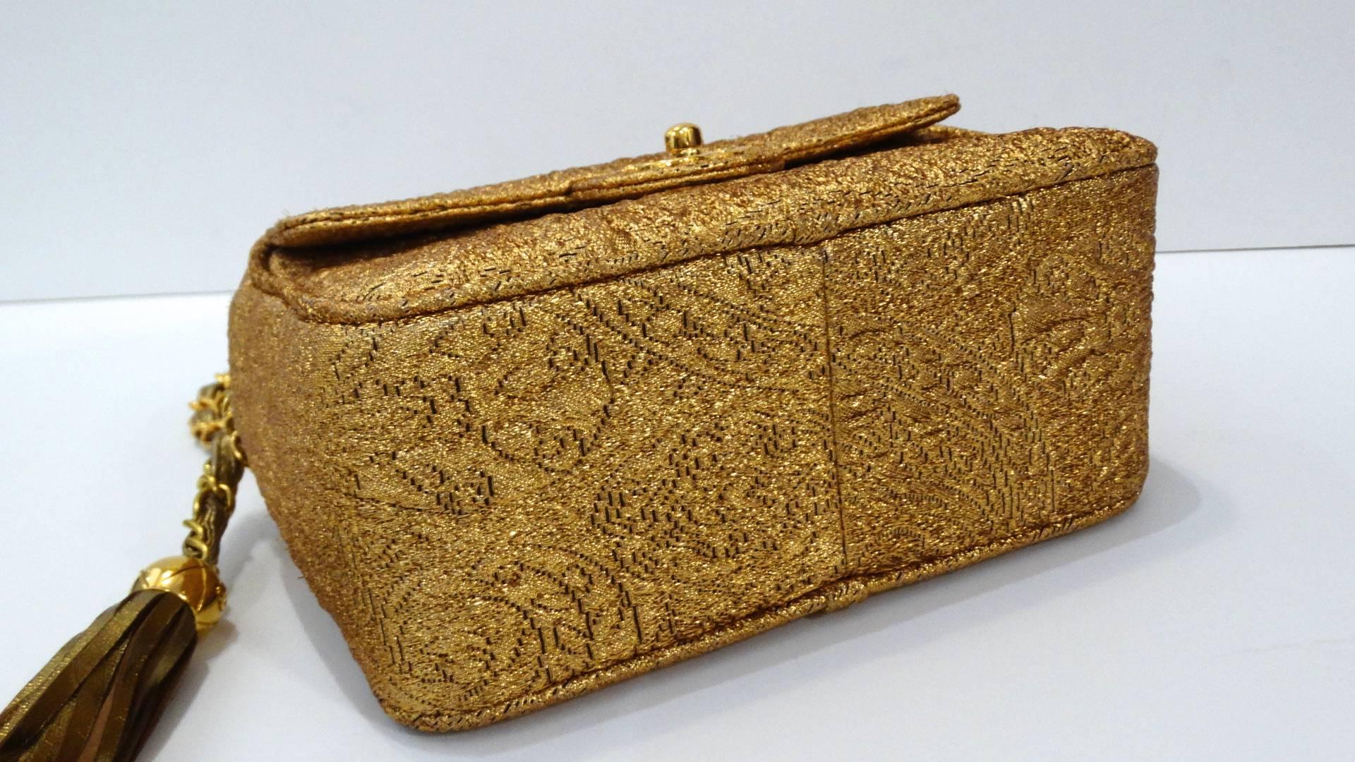 Chanel Gold Brocade Camera Bag with Tassel, 1990s  13