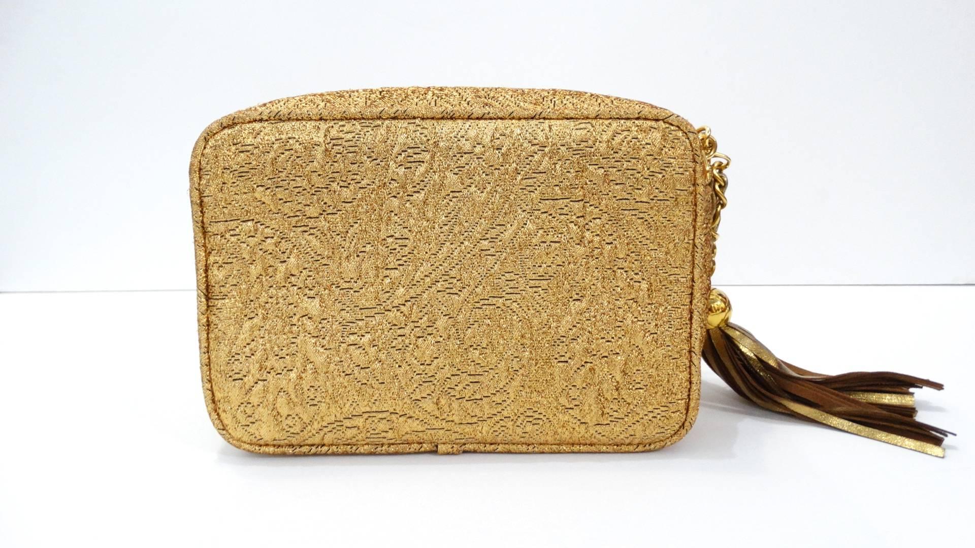 Chanel Gold Brocade Camera Bag with Tassel, 1990s  14