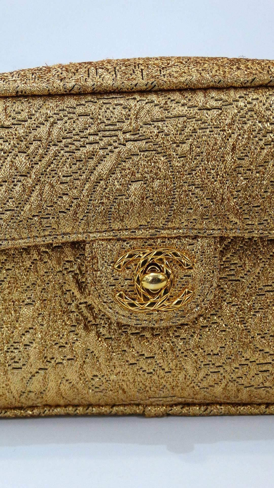 Brown Chanel Gold Brocade Camera Bag with Tassel, 1990s 