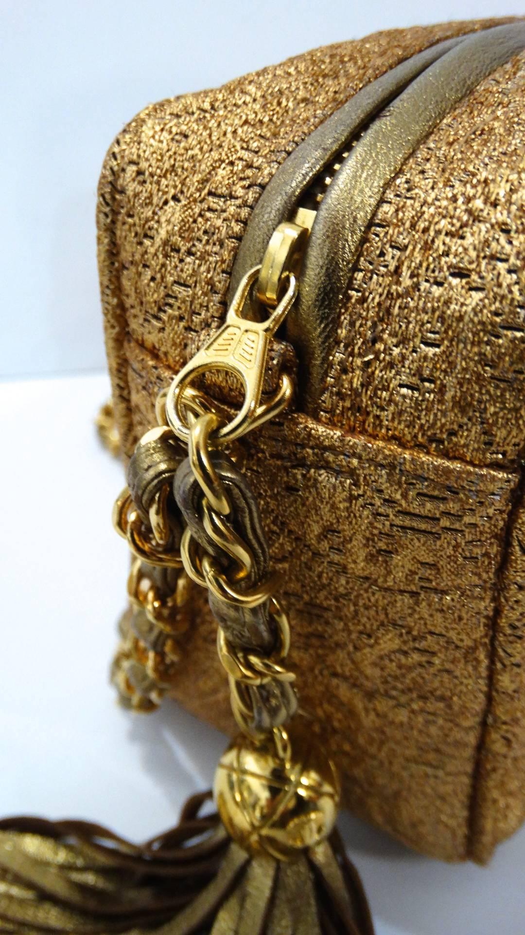 Chanel Gold Brocade Camera Bag with Tassel, 1990s  1