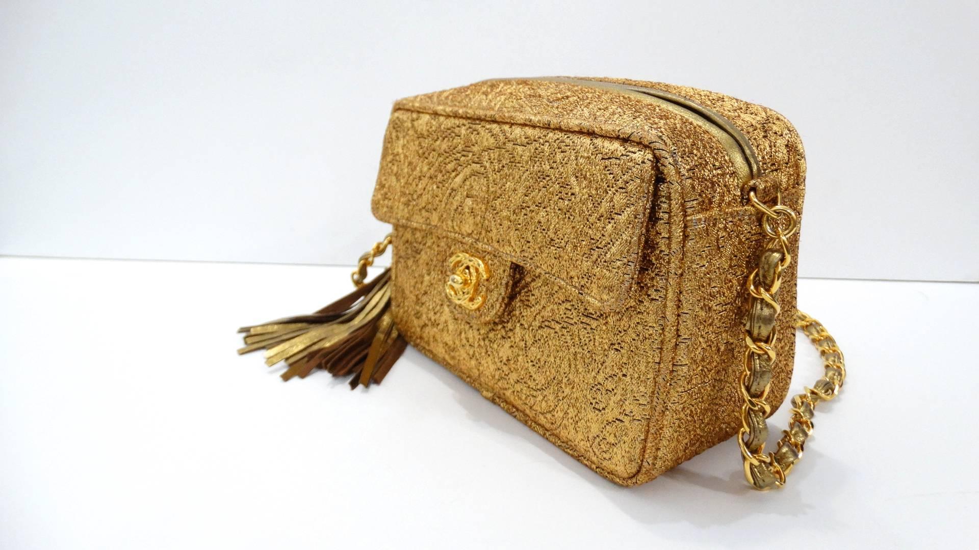 Chanel Gold Brocade Camera Bag with Tassel, 1990s  3