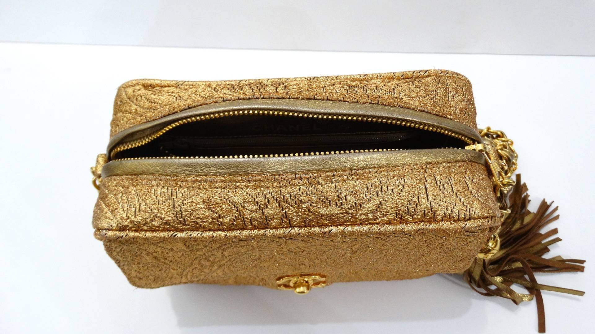 Chanel Gold Brocade Camera Bag with Tassel, 1990s  4