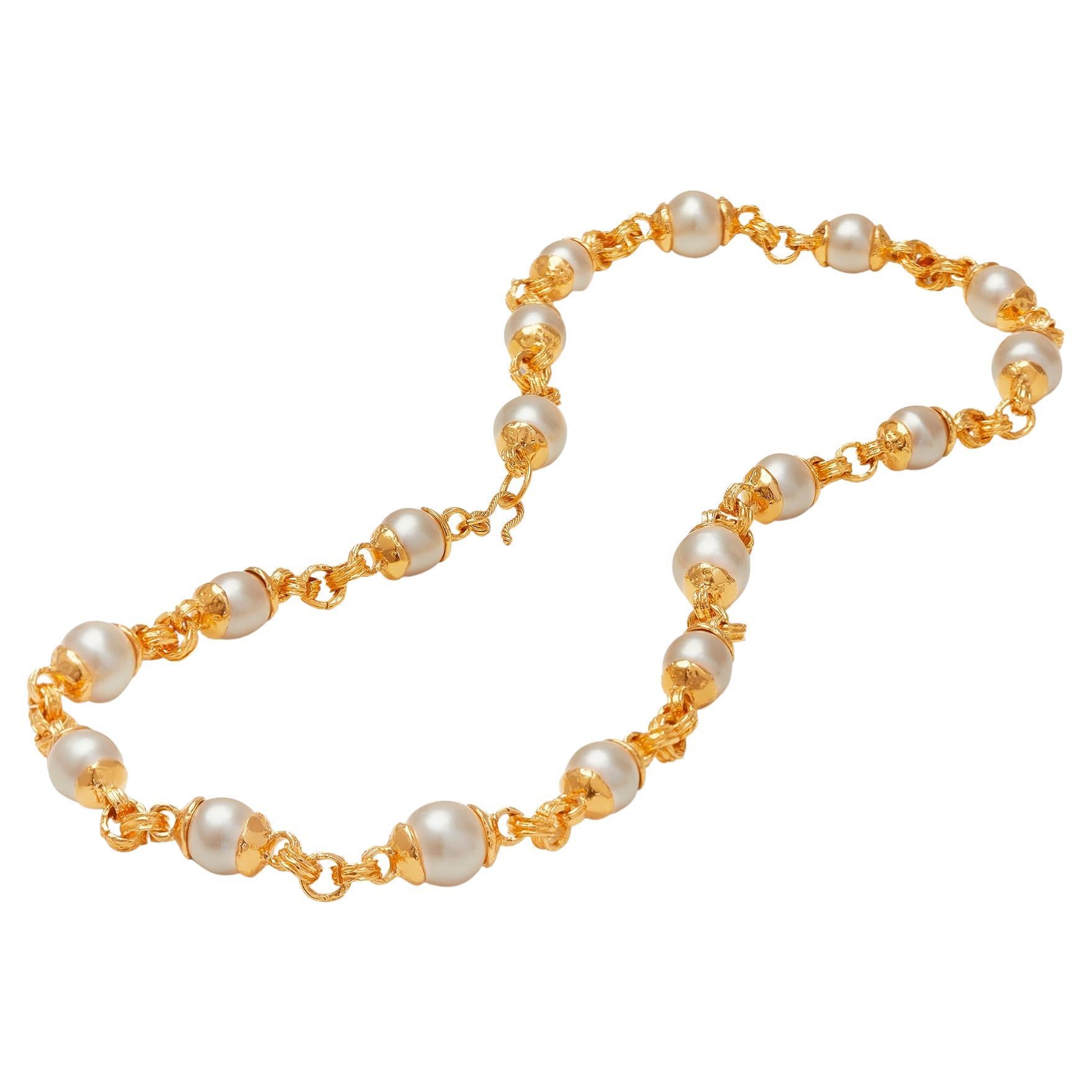 1990s Chanel Gold Chain and Large Pearl Necklace For Sale