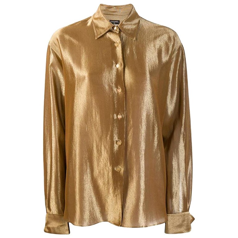1990s Chanel Gold-Colored Lamé Thread Shirt at 1stDibs