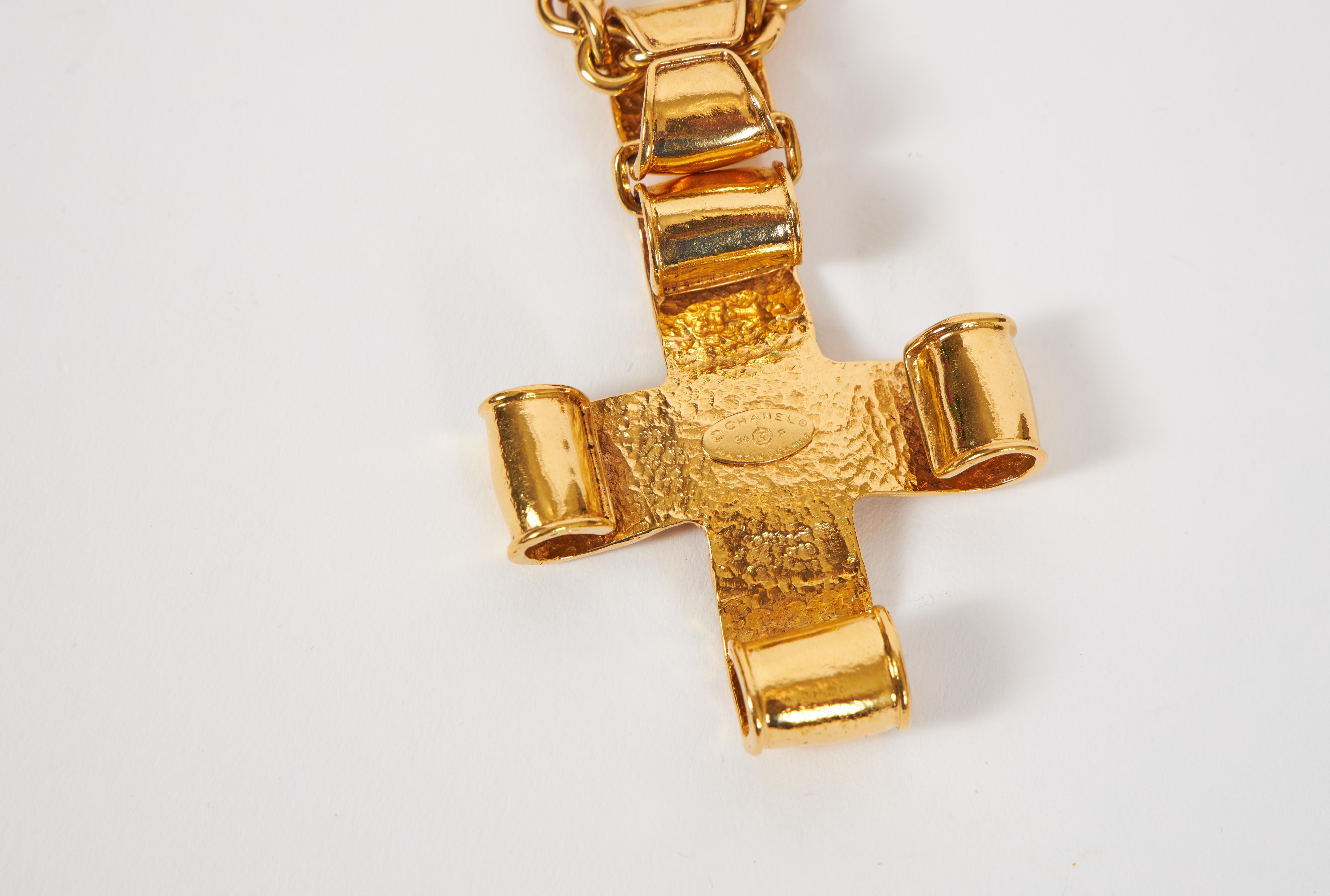 1990's Chanel Gold Cross Pendant Necklace 1