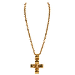 1990's Chanel Gold Cross Pendant Necklace