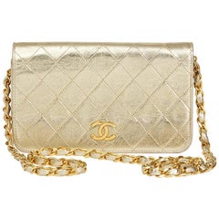 1990's Chanel Gold Metallic Lambskin Vintage Mini Flap Bag