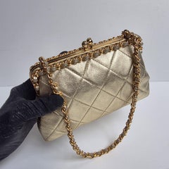 1990s Chanel Gold Mini Kiss Lock Evening Purse