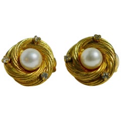 1990's CHANEL Gold Pearl Swirl Clip On Earrings