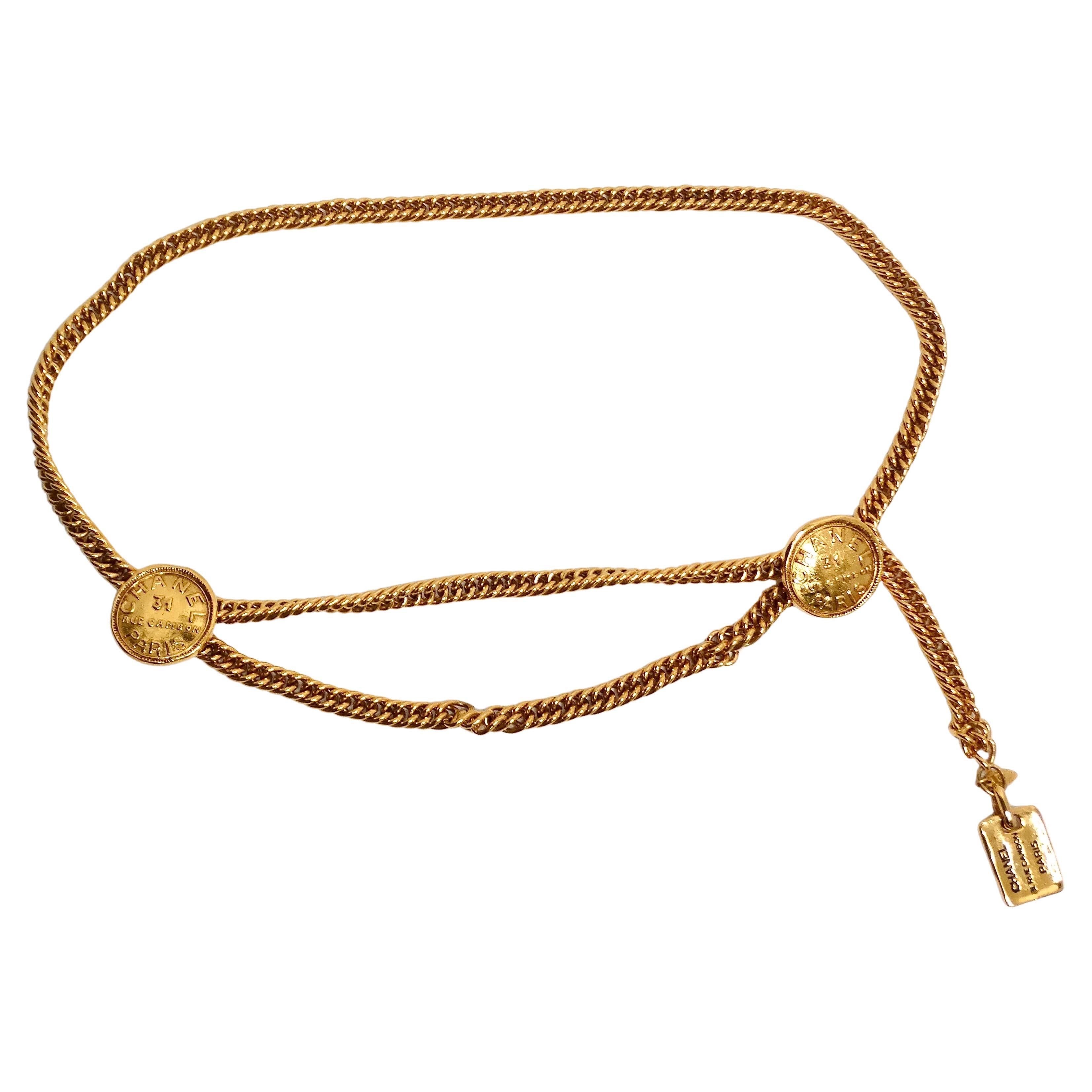 1990s Chanel Gold-Tone 31 Rue Cambon Medallion Chain Belt For Sale