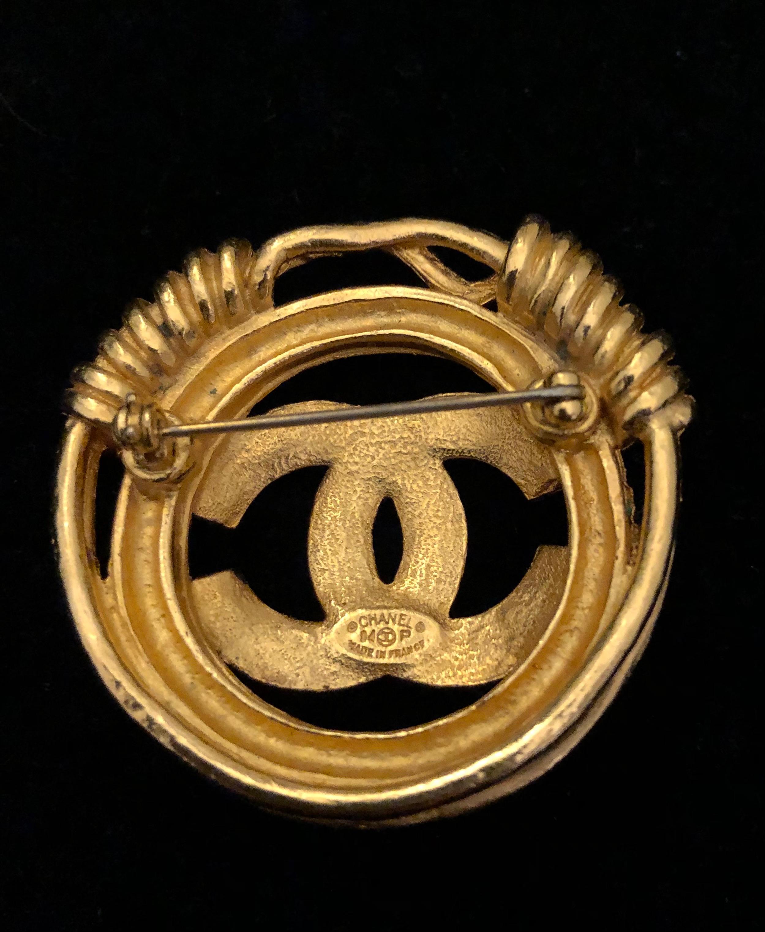 1990s Vintage CHANEL Gold Toned CC Brooch 2