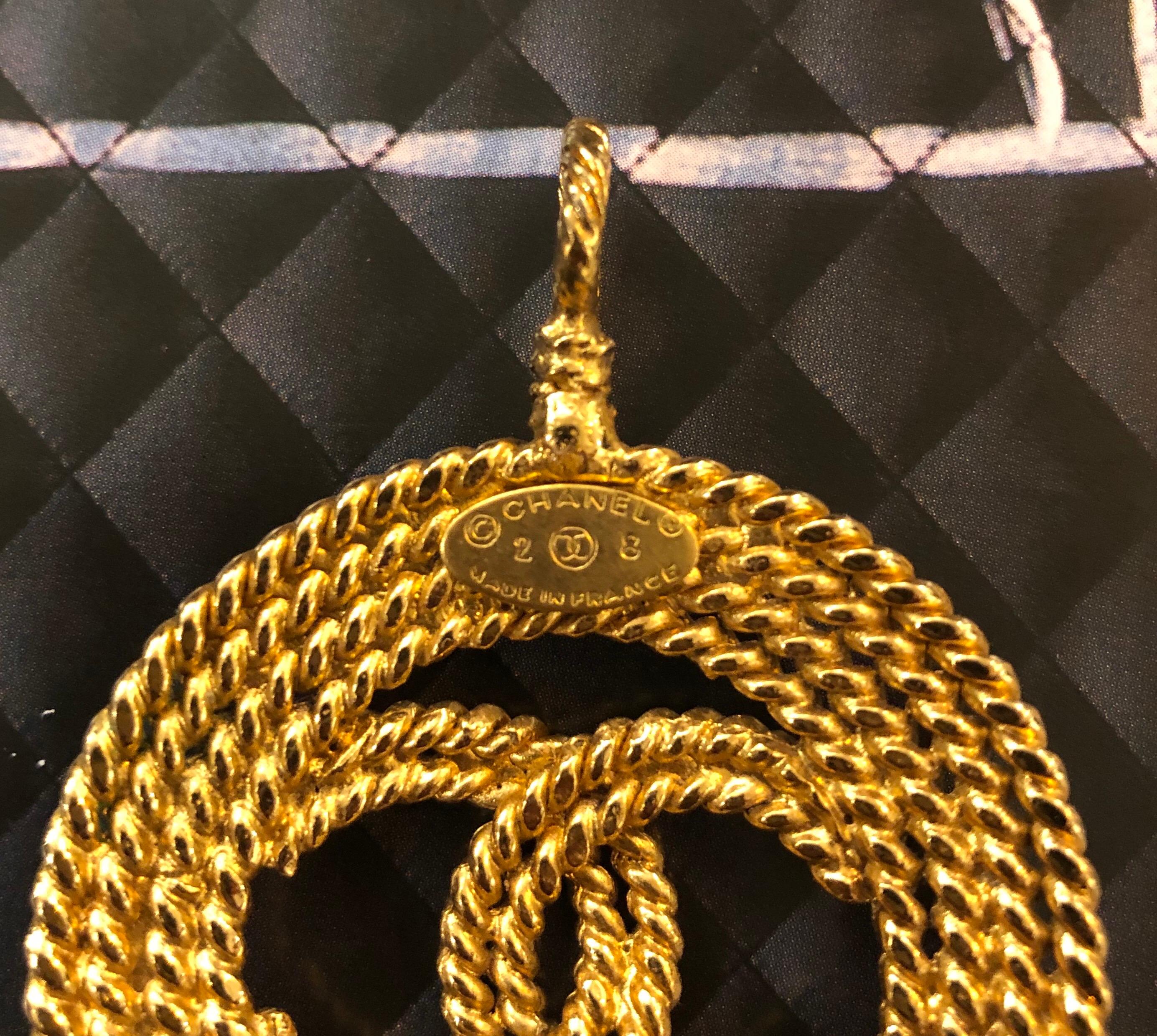 1990s Chanel Gold Toned CC Pendant  For Sale 3