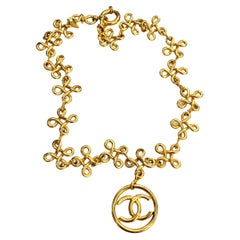 1990s Vintage CHANEL Gold Toned Clover CC Necklace 