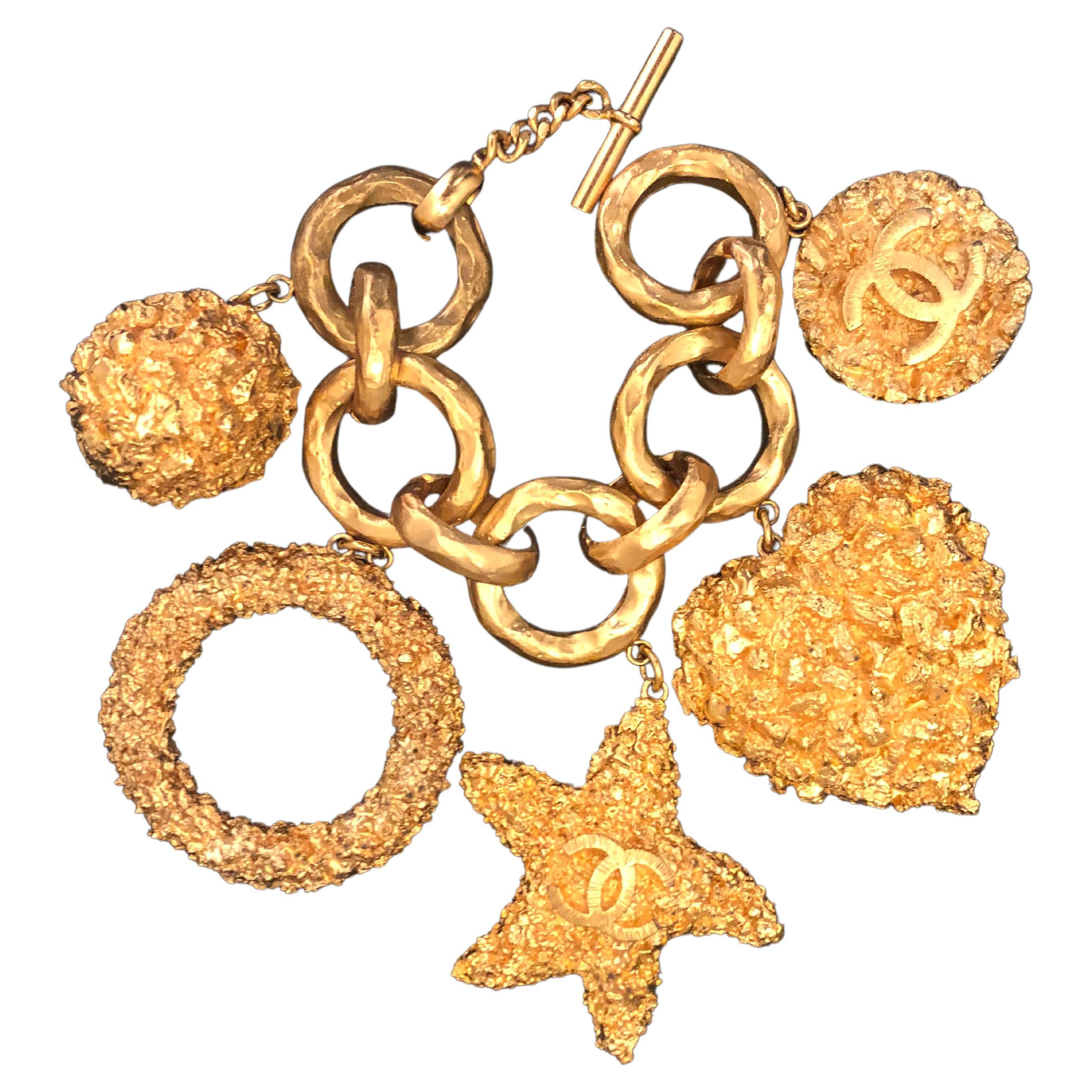 1990s Vintage Chanel Gold Toned Starfish Statement Bracelet