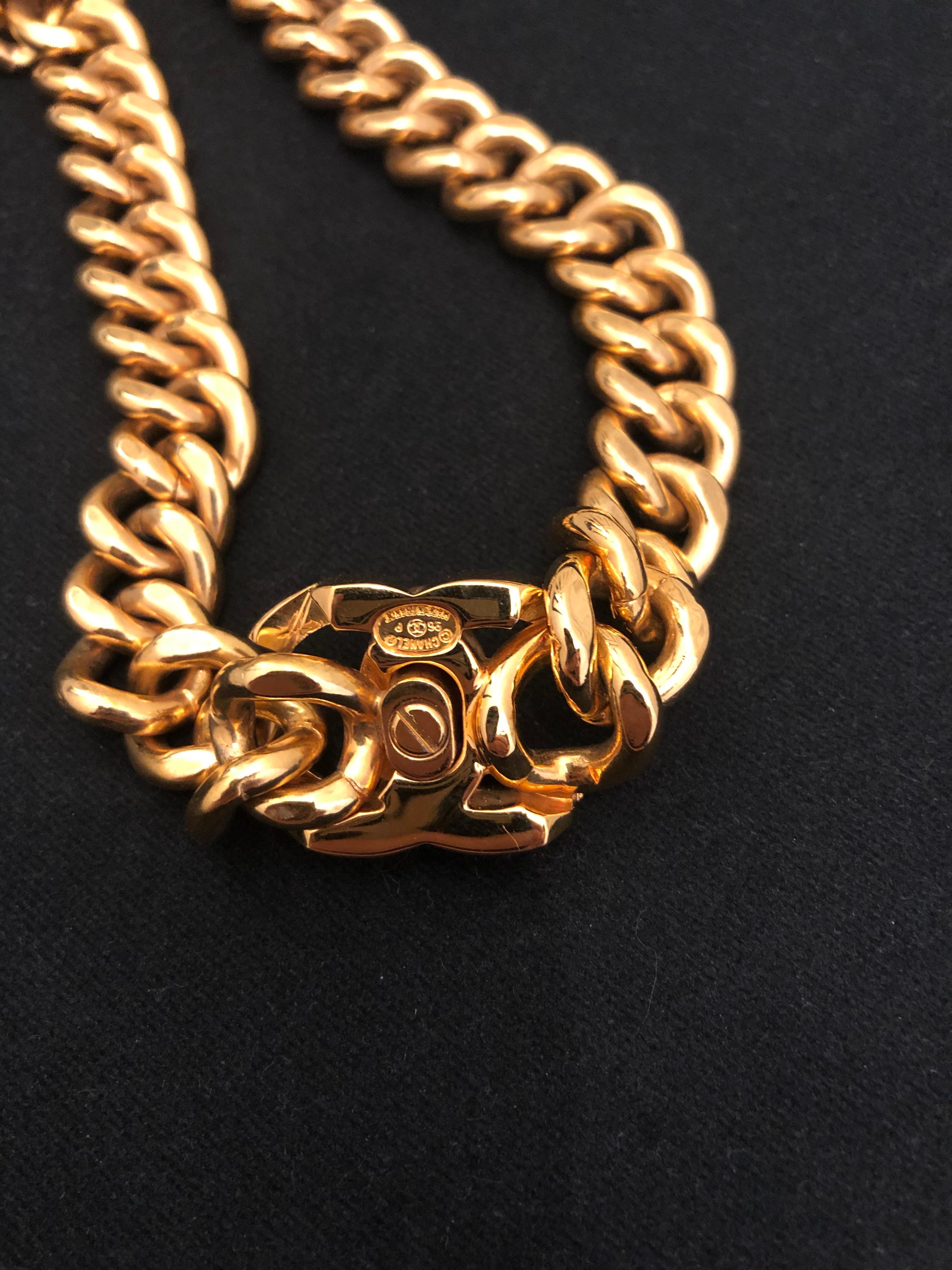 1990s Chanel Gold Toned Turnlock Chain Necklace Turn Lock at 1stDibs