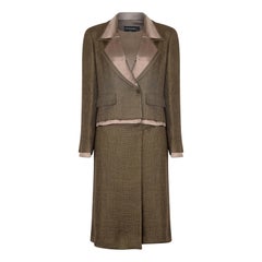 Vintage 1999 Chanel Green Brown Tweed and Silk Three Piece Suit