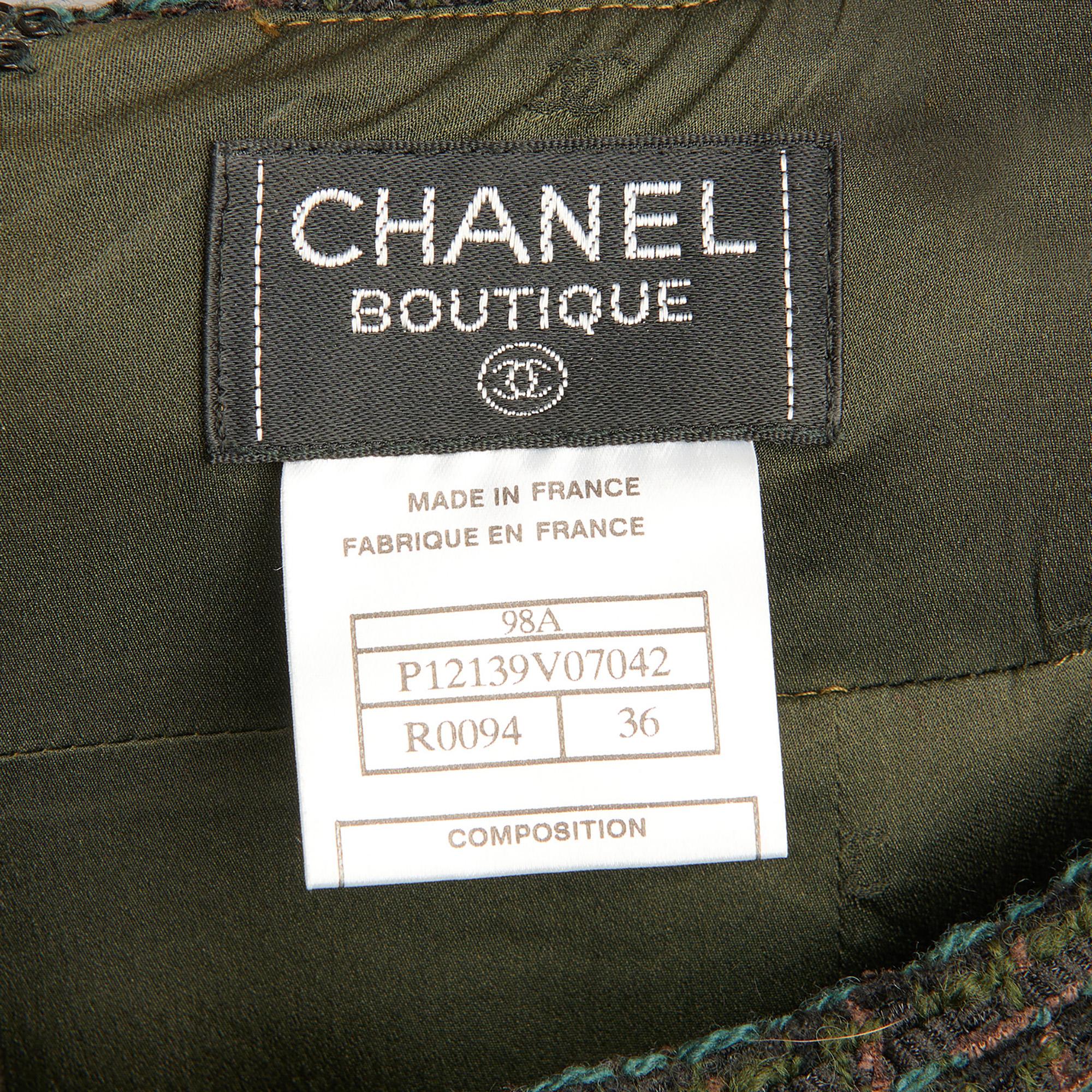Black 1990's Chanel Green & Brown Wool Tweed Vintage Skirt Suit