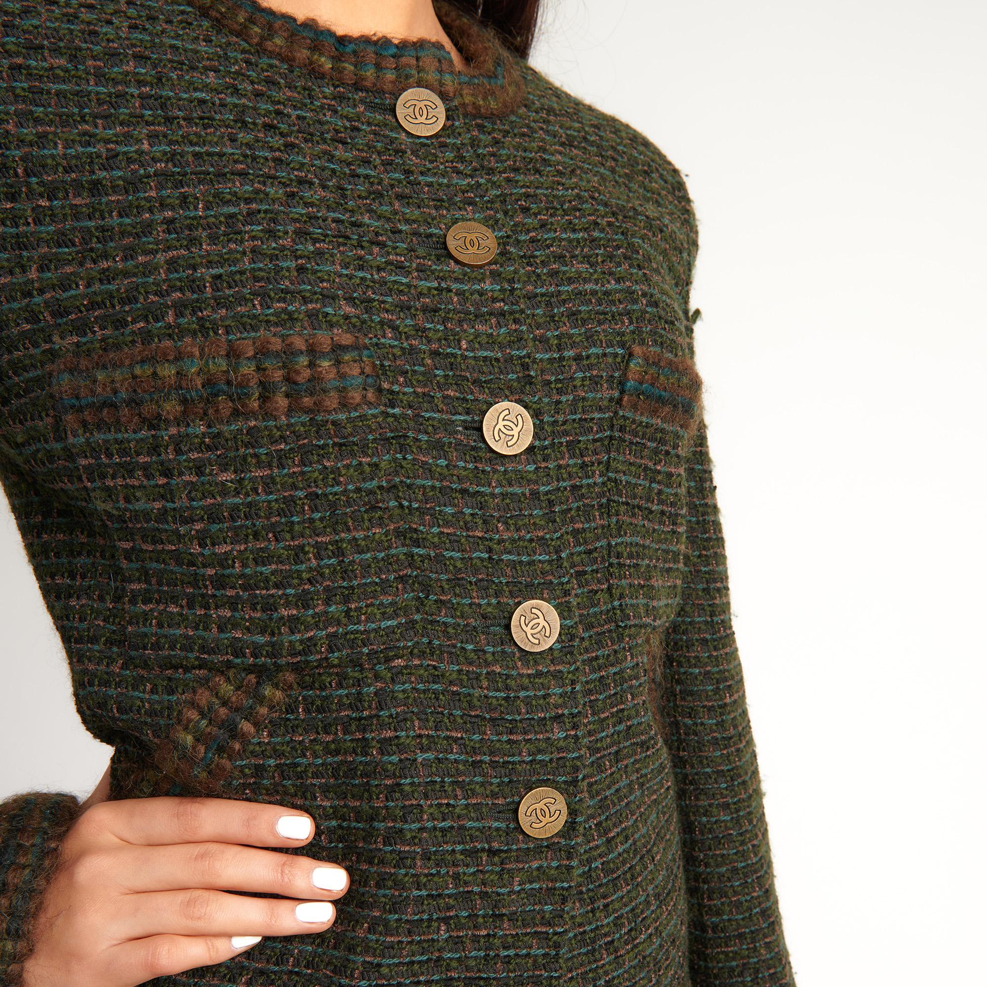 Women's 1990's Chanel Green & Brown Wool Tweed Vintage Skirt Suit