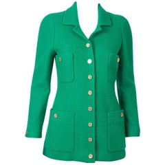 1990s Chanel Green Tweed Boucle Jacket For Sale at 1stDibs