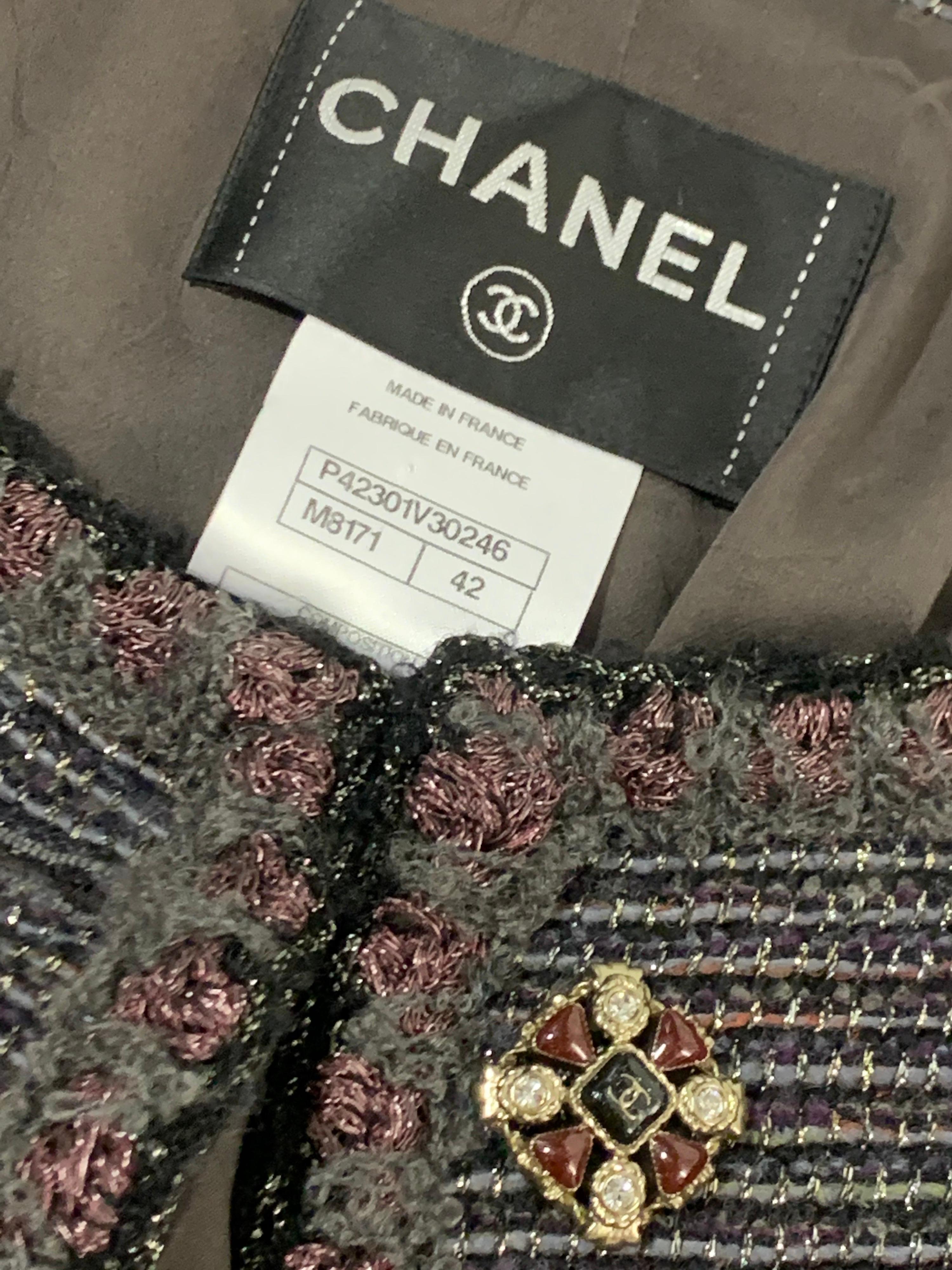 1990s Chanel Gunmetal Lame Tweed Babydoll Coat Dress w/ Jeweled Buttons 14