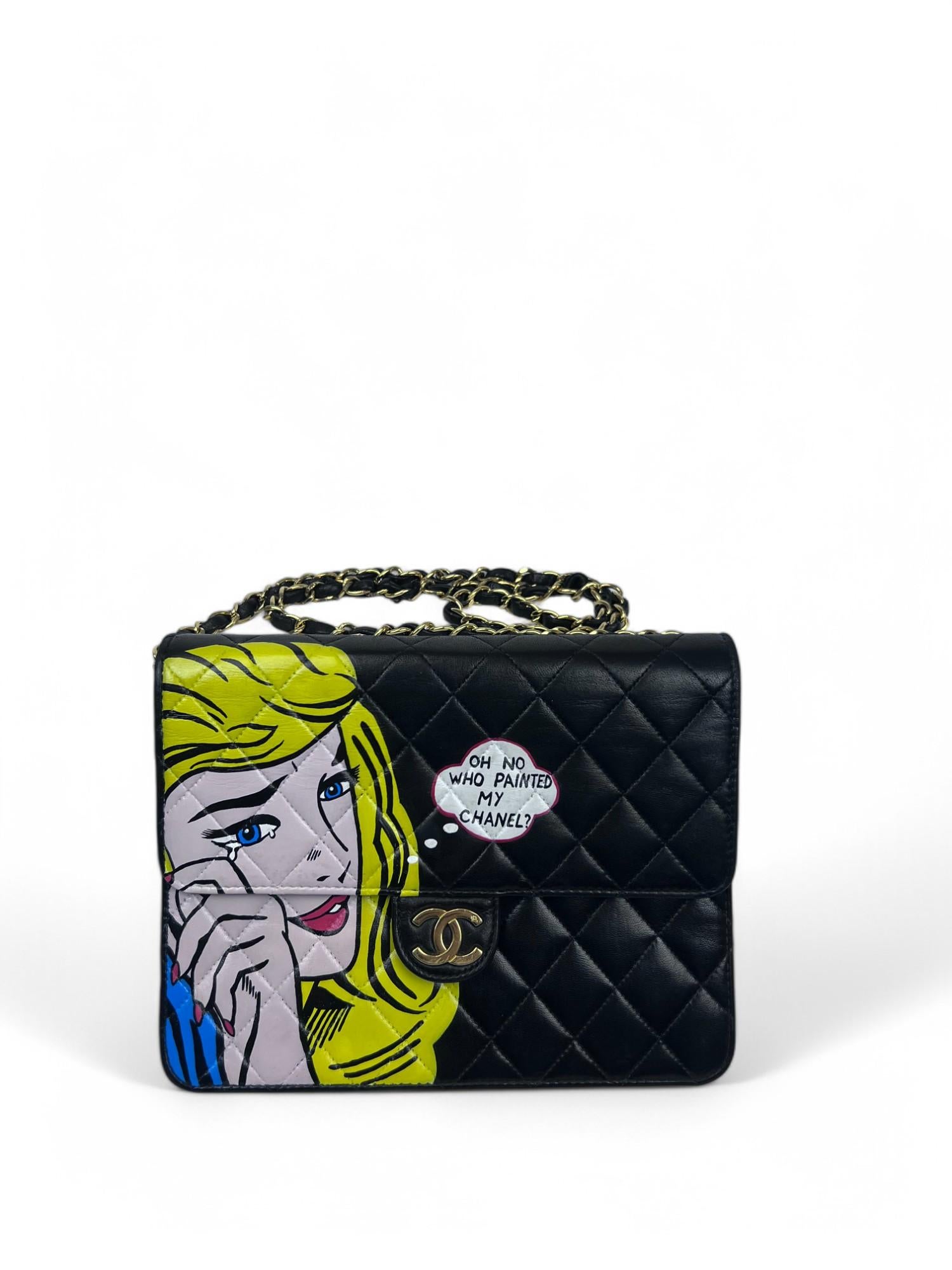 Noir 1990 Chanel - Pop Art peint à la main 