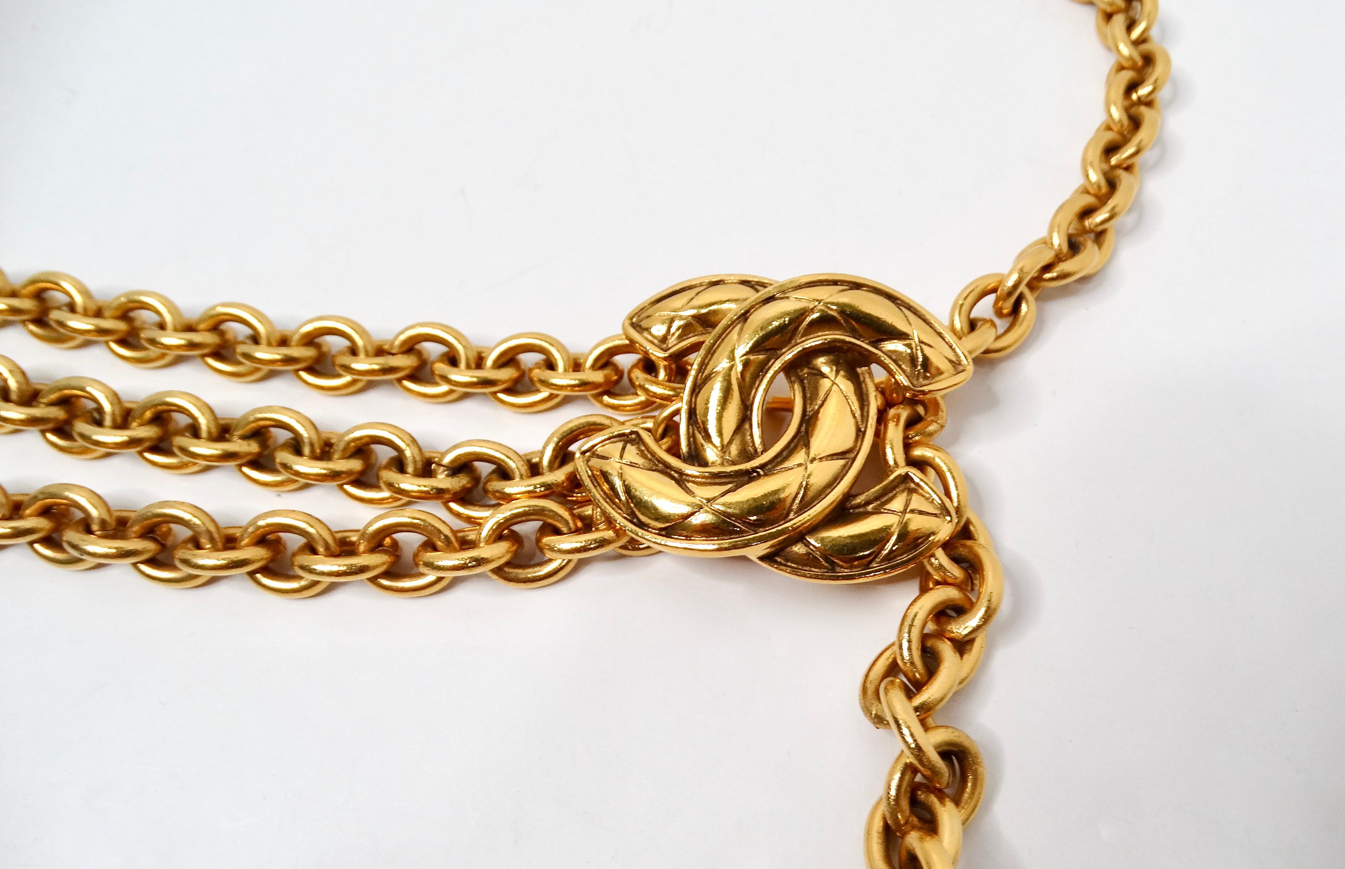 1990er Chanel Interlocking CC vergoldeter Gürtel mit Kette an der Taille (Gold) im Angebot