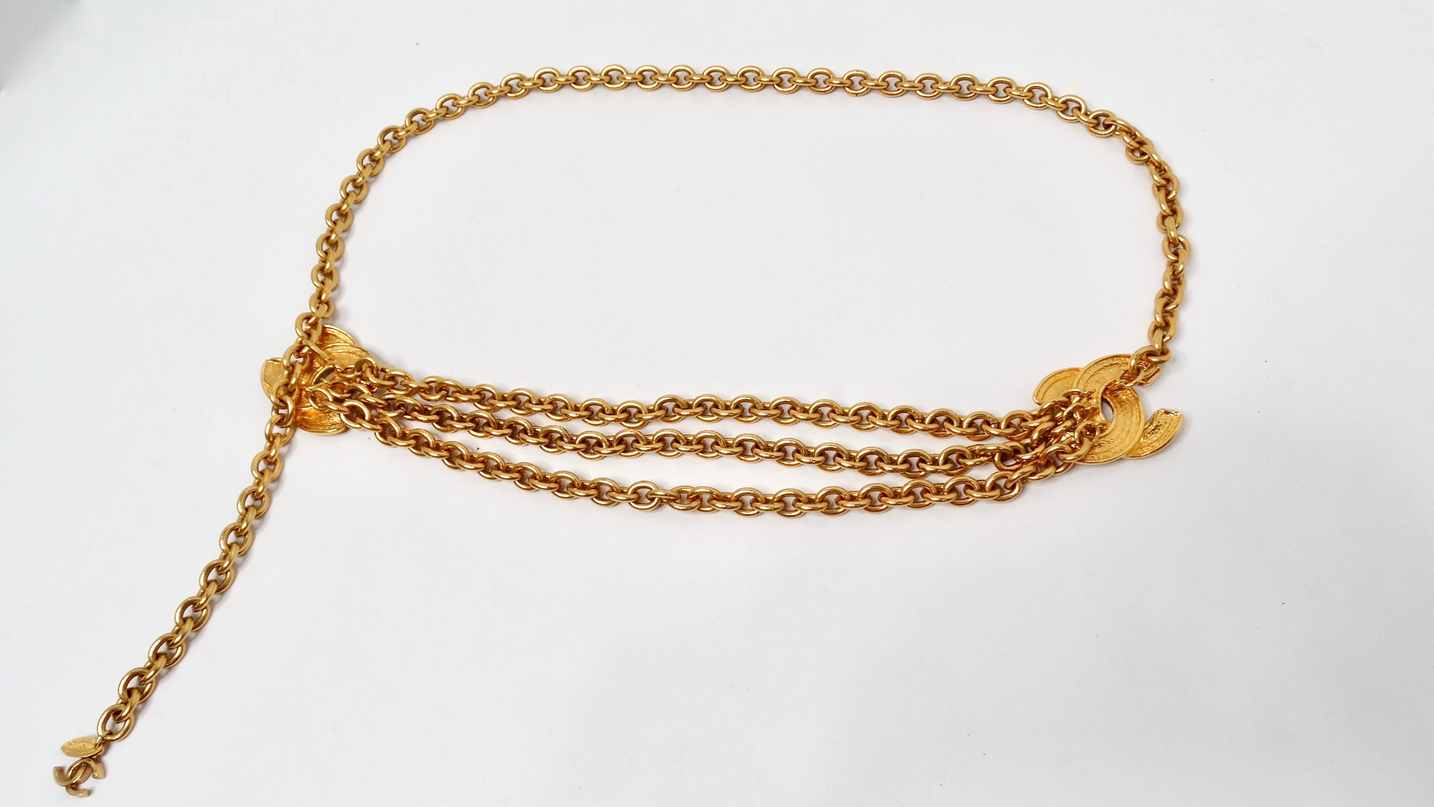 1990er Chanel Interlocking CC vergoldeter Gürtel mit Kette an der Taille im Angebot 1