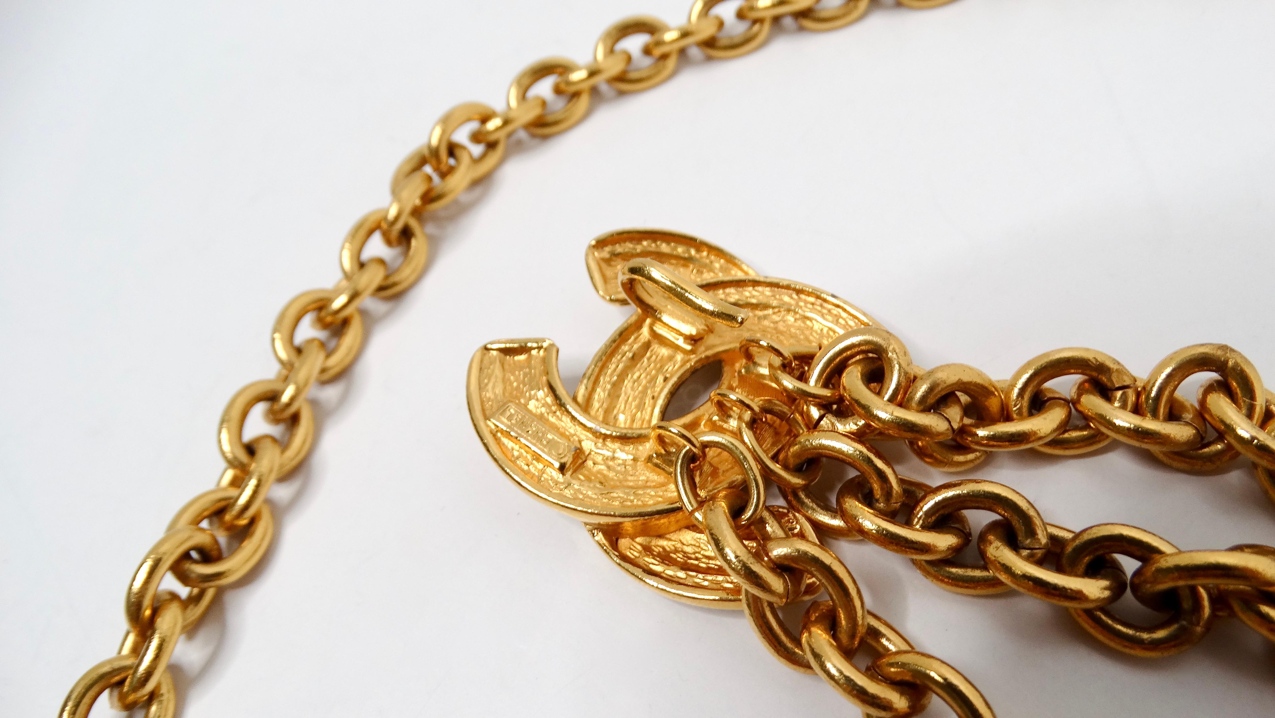 1990er Chanel Interlocking CC vergoldeter Gürtel mit Kette an der Taille im Angebot 2