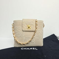 1990s Chanel Ivory Camellia Embroidered Mini Canvas Bag