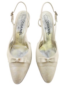 1990's Chanel Ivory Slingback Bow Heels