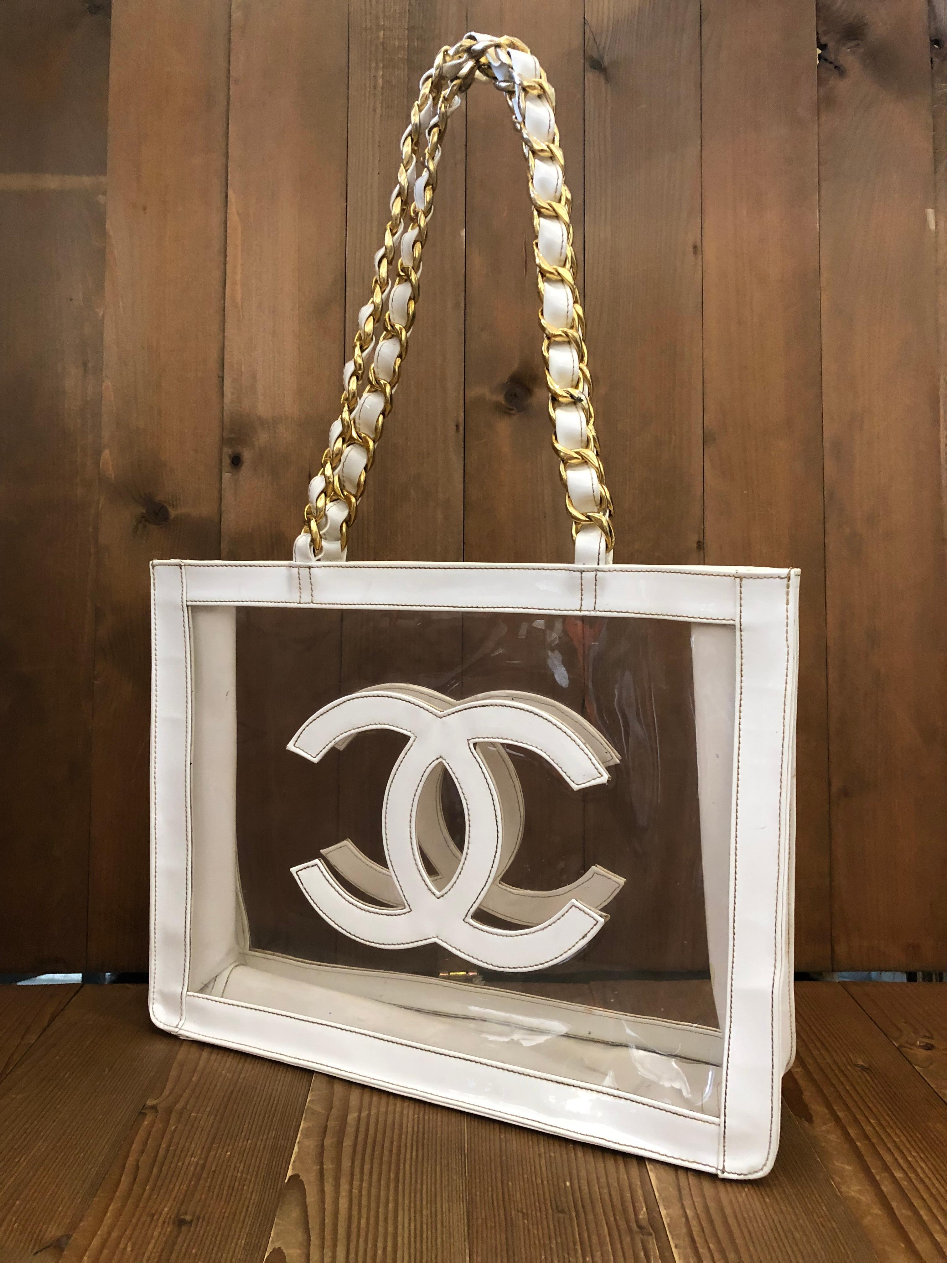 Women's or Men's 1990s CHANEL Jumbo Barbie Vinyl Chain Tote Off White