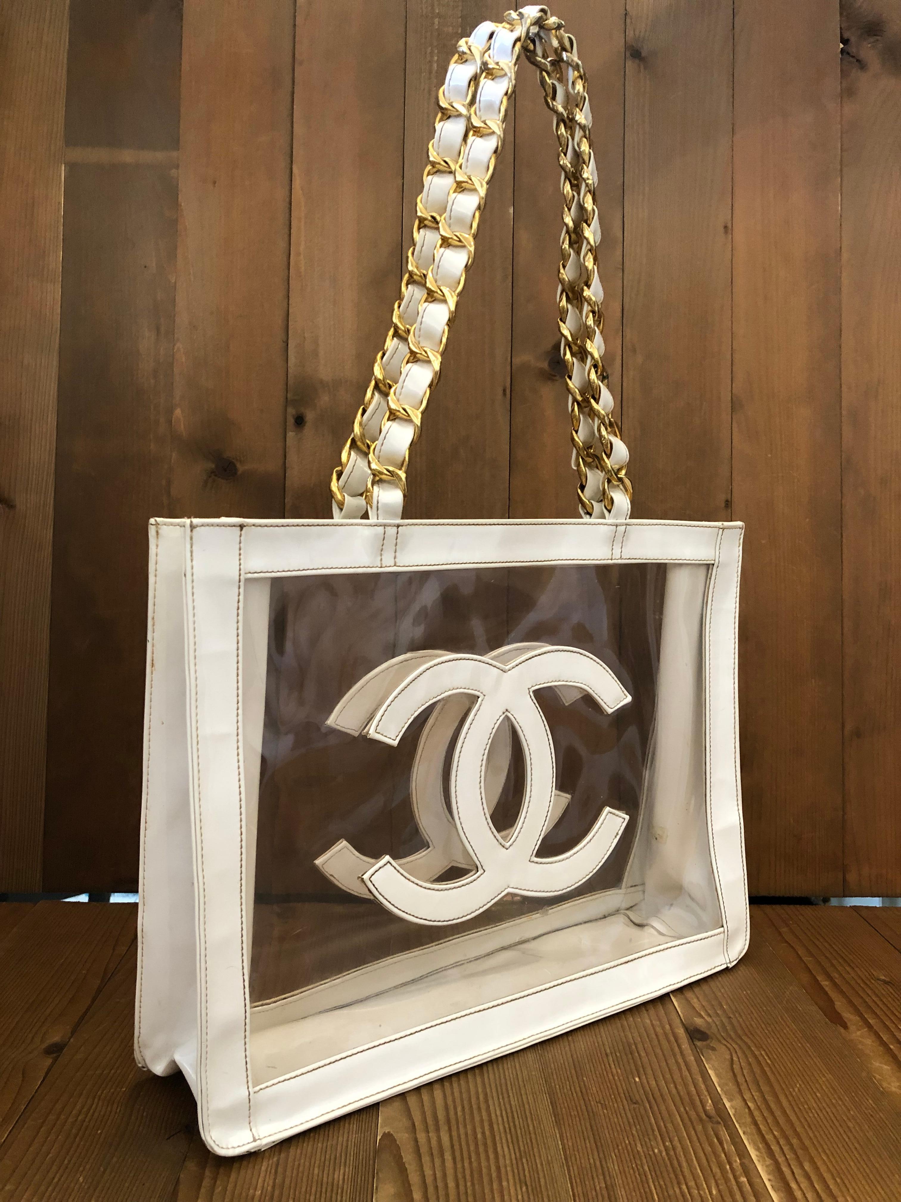 1990s CHANEL Jumbo Barbie Vinyl Chain Tote Off White 1